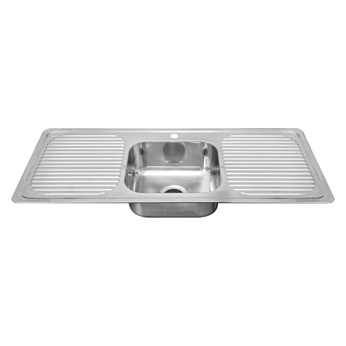 Naiture Double Drainboards Drop-In Kitchen Sink, Rectangular Single Bowl Top Mount Sink, 304 Stainless Steel, 46-1/2' X 18-7/8' with Single Hole