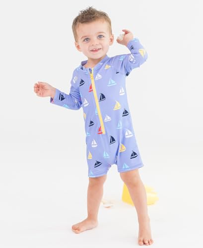 Image of RUGGEDBUTTS Baby /Toddler Boy Swimsuit, One Piece Zipper Rash Guard Sunsuit with UPF 50+ Sun Protection
