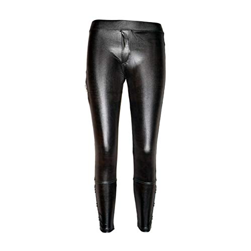 Rubberfashion Glanz Leggings - glänzende Leggin mit Po Taschen und Verzierungen bis zur Hüfte für Frauen und Mädchen metallic Schwarz M Cover