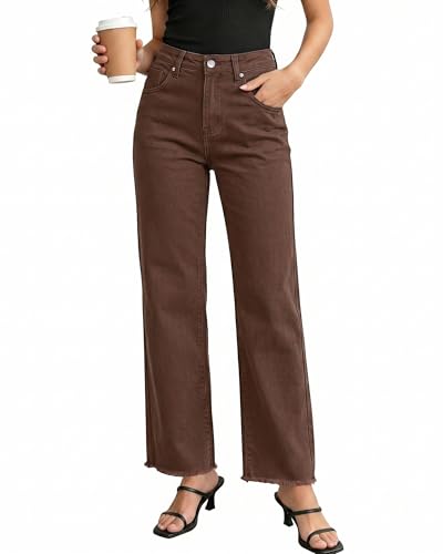 GRAPENT Womens Stretch Pants Pantalones Vaqueros De Mujer Women Pants Dressy Casual Jeans for Women High Waist Pecan Brown Small Fits US Size 4 to 6