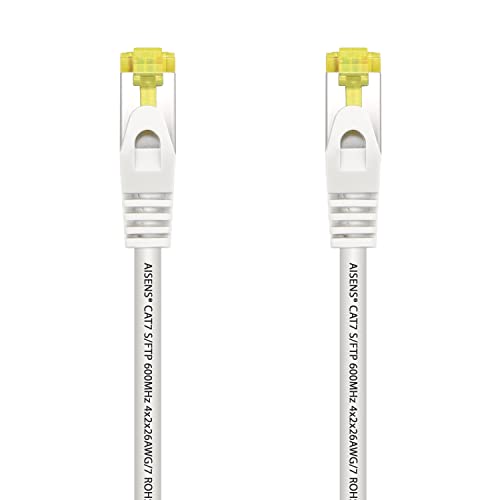 AISENS A146-0490 Cable de red latiguillo RJ45 LSZH Cat.7 600 MHz S FTP PIMF AWG26, blanco, 1.0m