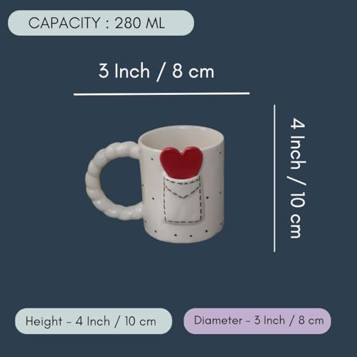 Image of WEAVING HOMES Handcrafted Ceramic Love Letter Mug and Heart Dessert Plate (Set of 2, Multicolor) - Coffee Mugs and Dessert Plates for Birthday Gifts, Mugs for Office and Travel
