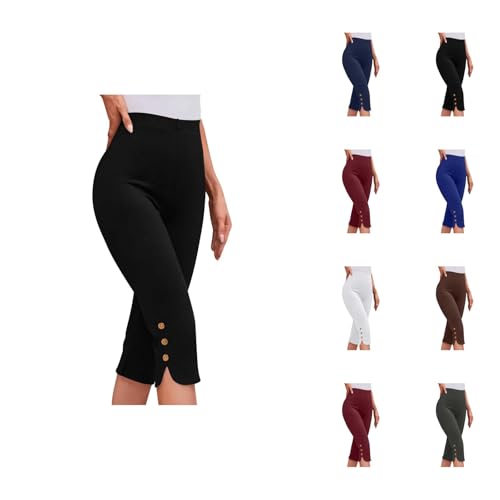 MCILLO Capri Pants for Women 2025 Summer Solid Color High Waisted Lightweight Capris Leggings Womens Cropped Pants