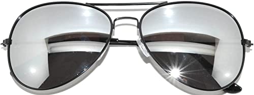 Classic Aviator Sunglasses Full Mirror Lens Metal Frame Silver Color UV Protection (avi_blk_mirror, Mirror)