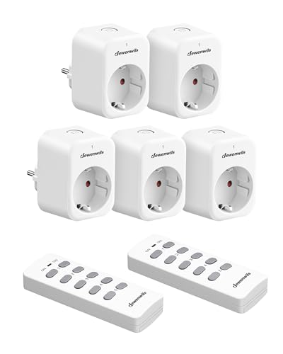 DEWENWILS Prise Télécommandée Programmable avec 5 Prises et 2 Télécommandes Pré-appariés, 10 A 2300 W, Prise Télécommande Sans Fil avec Portée de 30...