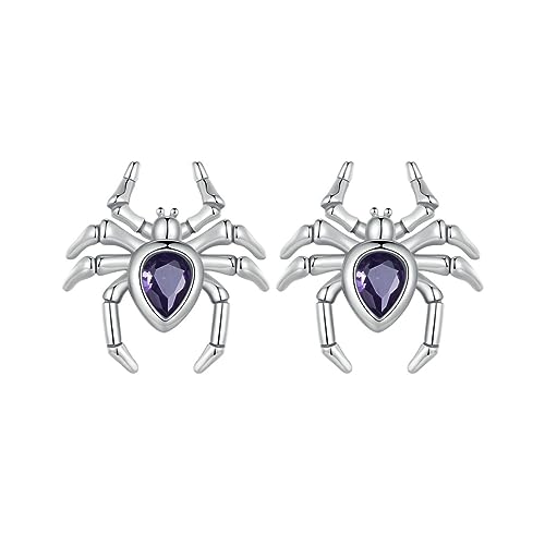 925 Sterling Silver Spider Stud Earrings Multi-color Crystal Gold Plated Earrings for Women Trendy Jewelry Party Supplies Favors Gifts Halloween Costumes Decorations