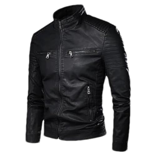 Men's Fashion Coats Vintage Leather Jackets Casual Men Faux Leather Motorcycle Jackets Biker Zipper Pockets Coats