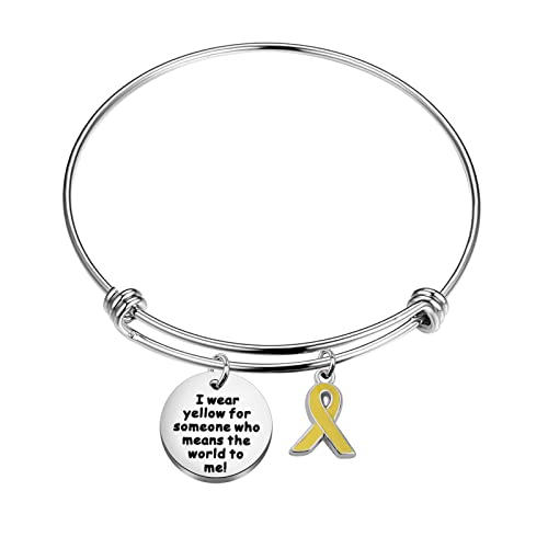 POTIY Yellow Awareness Ribbon Bracelet Bone Cancer Awareness Jewelry Gift Inspirational Bracelet for Endometriosis Bladder Cancer - Main Image