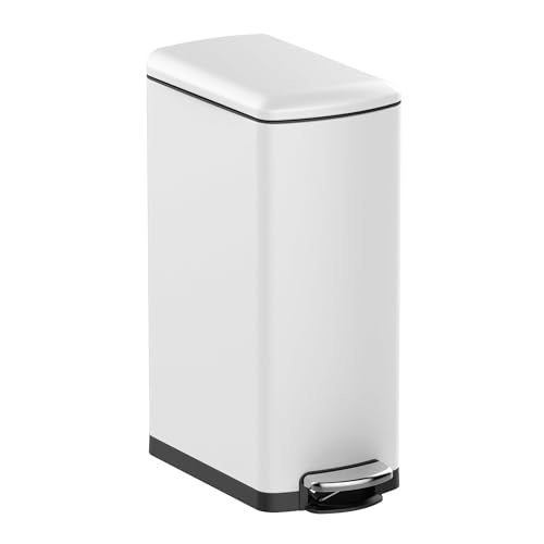 Caneca de basura rectangular alta 8 galones acero inoxidable blanca