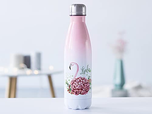 Foto von GRAZDesign Thermosflasche 500ml mit Namen personalisiert aus Edelstahl, Rosa-Weiß, Trinkflasche für Frauen, Mädchen Motiv Schmetterling Mandala (Flamingo Schwan mit Blumen, 500ml Rosa-Weiß)