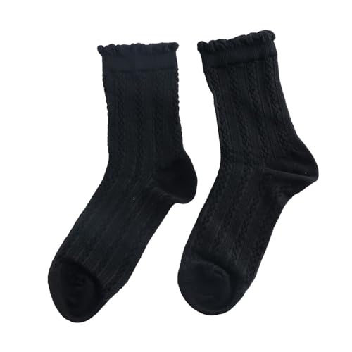 Image of Pokinge 4Pairs Lolita Socks,Cute Soft Autumn Winter Mid Tube Socks Ruffle High Ankle Kawaii Lolita Socks Japanese Style Cotton Socks for Women