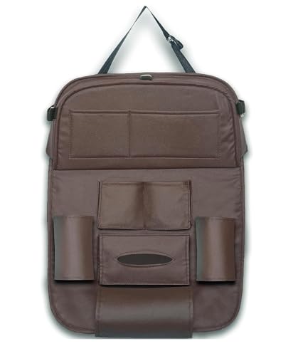 Image of Premium Car Backseat Organizer with Foldable Tray | Multi-Pocket Storage for Tablets, Phones, Bottles & Travel Essentials Seat Back Organizer (Brown)