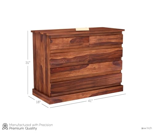 Image of Wooden Chest of Drawers for Living Room with 5 Drawer - Solid Wood Chest of Drawers Wooden Drawer Cabinet Chest of Drawer for Bedroom Storage Cabinet