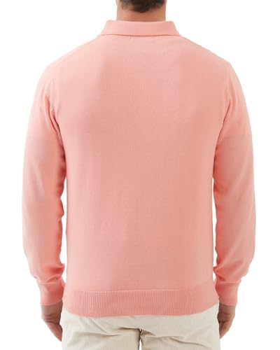 Image of Kallspin Mens 100% Cotton Polo Sweater Long Sleeve Button Down Knit Pullover Relaxed Fit Collared Casual Tops