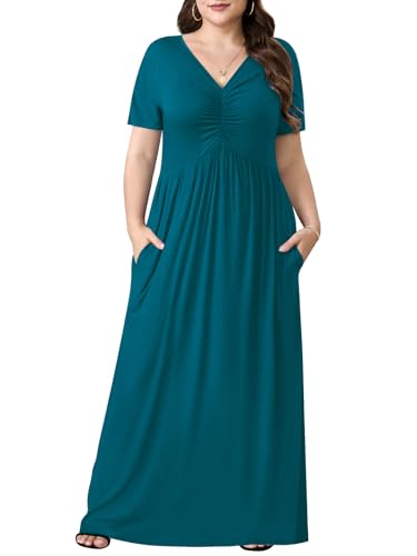 Image of PEVRL Plus Size Maxi Dresses for Women Summer Casual Short Sleeve Long Dress with Pockets 1X-5X