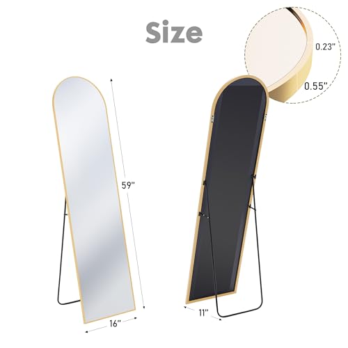 Sweetcrispy 59"x16" Arched Full Length Mirror, Standing or Leaning Full Body Mirror with Aluminum Alloy Thin Frame, Suitable for Bedroom or Cloakroom,Gold