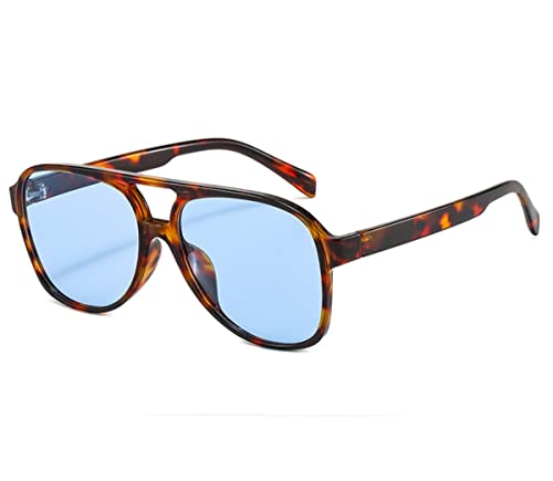 Gafas de sol vintage aviador para mujeres y hombres de los años 70 gafas retro de gran tamaño amarillo lentes sombras, azul (Leopard BLUE), Large
