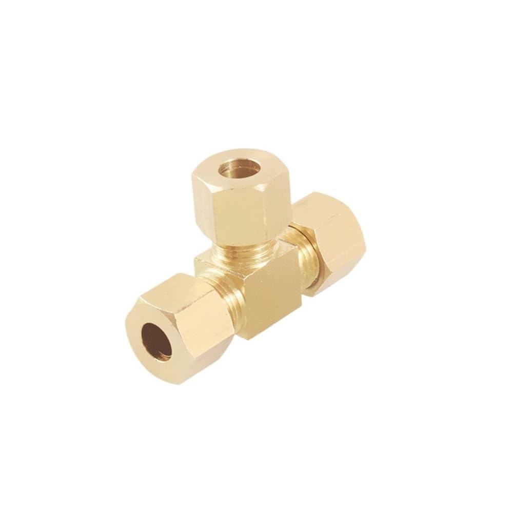 Ferrule Tube Fitting 1pc Brass Tee Type Equal Adaptor, Compression Union Pipe Fitting, 3 Ways Connector for Water Gas Oil(10mm)