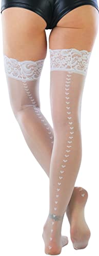 Image of ToBeInStyle Women's Cute Romantic Love Heart Print Thigh High Stockings