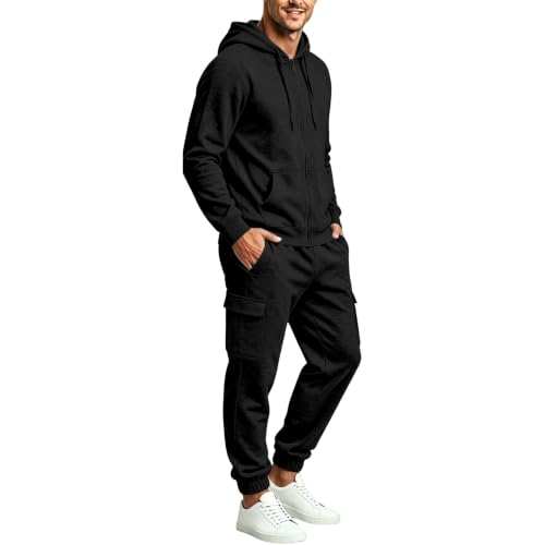 Mens Track Suits 2 Piece Set Zip Up Sweatsuits Oversized Hoodie Jogger Sets | Jogging Suits For Men 2 Piece Set Sweatsuits Fall Athletic Long Sleeve Zip Up Hoodie Sweatshirt And Wide Leg Cargo Sweatpants - image 4