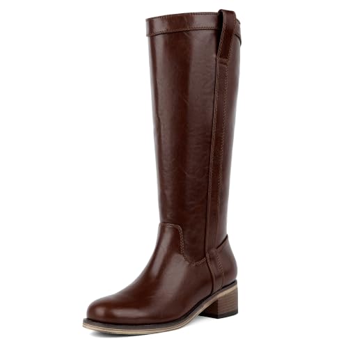 Image of QIY Knee High Boots for Women Low Heel Flat Tall Boots