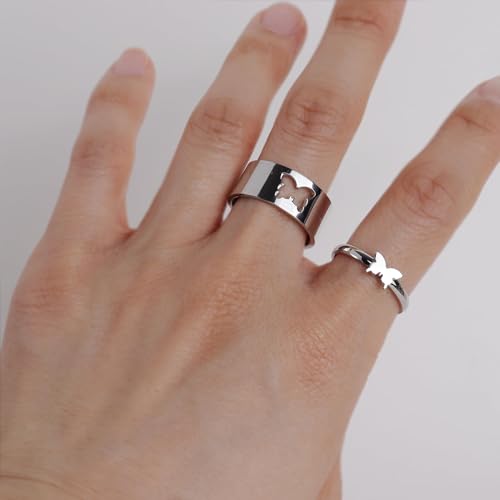 Jean Beau Chunky Love Heart Butterfly Cross Matching Rings for Women, Valentine Dainty Statement Couples Wide Band Wedding Prom Promise Jewelry Gift.3