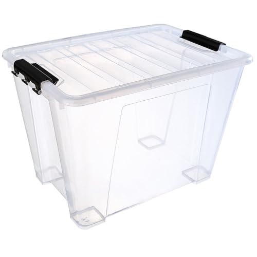 Premify 22L Clear Plastic Storage Box with Lockable Lid Heavy Duty Stackable Organizer Bin Home Office & Kitchen Large Transparent Container for Clothes Toys Tools Crafts & Medical Supplies