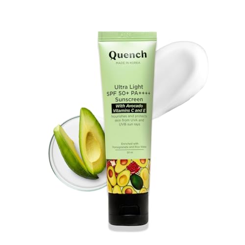 Q`UENCH BO`TANICS Bravocado Sunscreen Spf 50+ Pa++++|Korean Sunscreen With Vitamin E & Avocado|No White Cast|Lightweight & Non-Sticky|Uva & Uvb Protection|For Women & Men (50Ml) All Skin Type