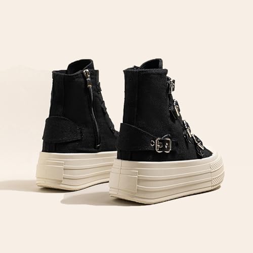 Women's Platform High Top Sneakers High Top Canvas Shoes Thick Sole Side Zipper Fashion Walking Shoes (Black,7)3