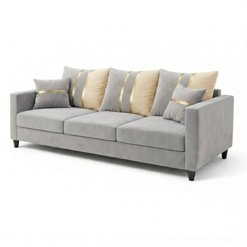Image of Jester Plush Comfort Sofa | 3 Seater | Luxury Velvet Suede Fabric | Modern Living Room Sofa | Light Gray