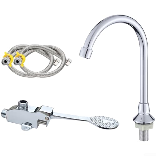 Besttoolifes Grifo accionado con pie, grifo de mano estilo laboratorio con control de pedal para uso higiénico del agua, mezclador de lavabo sin contacto de aleación de zinc, minimalista moderno (C)