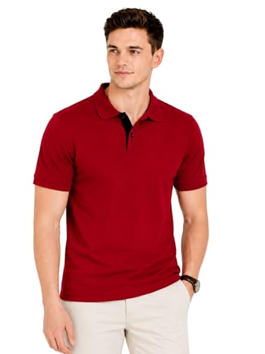 Image of Men's Solid Polo T-Shirt | Short Sleeve | Regular Fit | Soft Breathable Fabric | Casual & Smart Wear | Button Placket Collar Top |