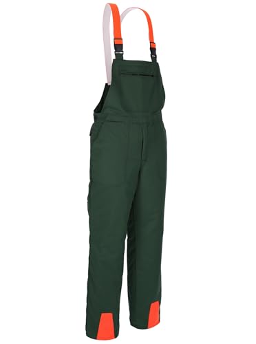 SWS Forst Schnittschutz-Latzhose (Größe 46-60) – Schutzklasse 1 Form A – Verstellbare Hosenträger – Schnittschutzhose mit Warnkeilen – 100 % Polyester – grün/leuchtorange (56)