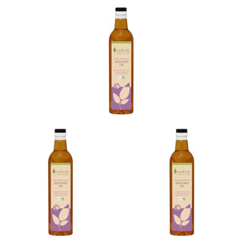 Image of Praakritik Organic Cold Pressed Mustard Oil 1L Kachi Ghani Mustard Oil, Kachi Ghani Sarso Ka Tel 1L, 100% Certified Organic Oil (Pack of 3)