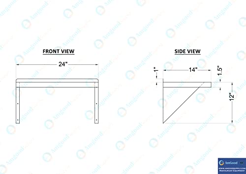 Image of AmGood 14 inch x 24 inch Stainless Steel Wall Shelf | Appliance & Equipment Metal Shelving | Kitchen, Restaurant, Garage, Laundry, Utility Room | Heavy Duty | Squared Edge | NSF Certified
