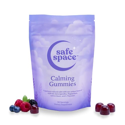 Safe Space Calming Gummies Stress Relief with Ashwagandha L-Theanine Magnesium & Lemon Balm Relaxation & Sleep Support from ASMR Vegan (60 Count)