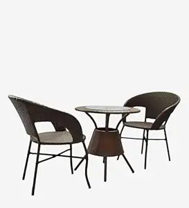 Taksh Creation Garden Patio Seating Chair and Table Set Outdoor Balcony Garden Coffee Table Set Furniture with 1 Table and 2 Chairs Set with Cushion (Dark Brown) (Dark Brown)