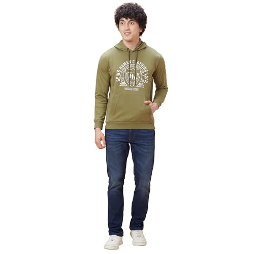 Image of Being Human Olive Regular Fit Men's Hoodie Clothing