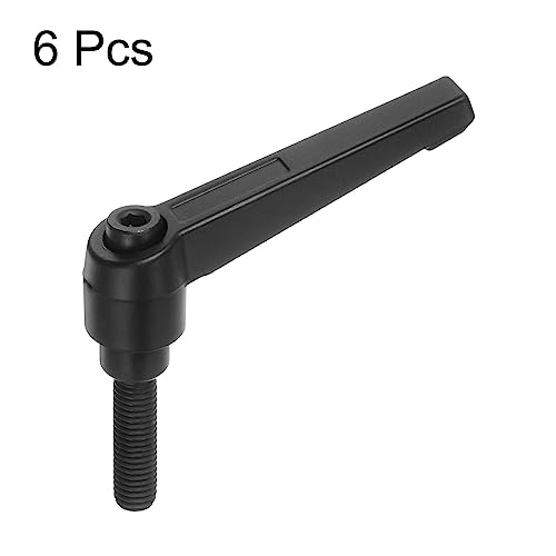 Image of HARFINGTON 6pcs Adjustable Clamping Lever Handles M8 x 25mm Male Thread Bolt Knobs Rotating Screw Locking Quick Release Ratchet Push Button Handle, Black