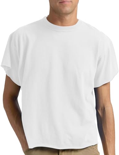 Men's Short Sleeve Round Neck T Shirts Boxy Raw Cut Tee Casual Basic Tops