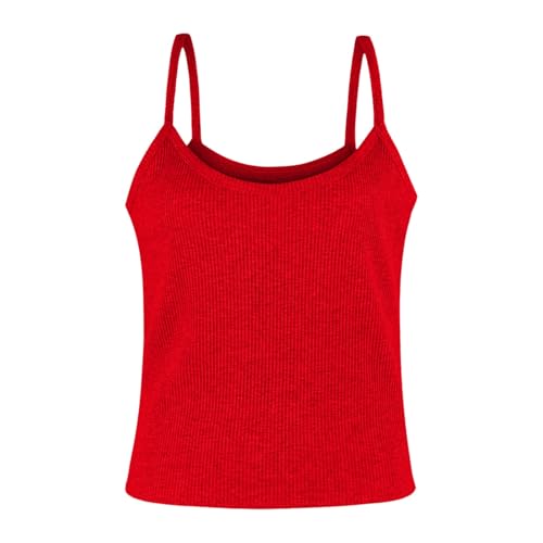 Camiseta de tirantes finos para mujer, cuello redondo, corte estrecho, de algodón, camiseta básica sin mangas, rojo, XL