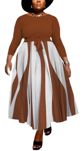Image of BFFBABY Casual Dress Plus Size Formal A Line Dresses for Women Fall Long Dresses with Sleeve Casual Belted