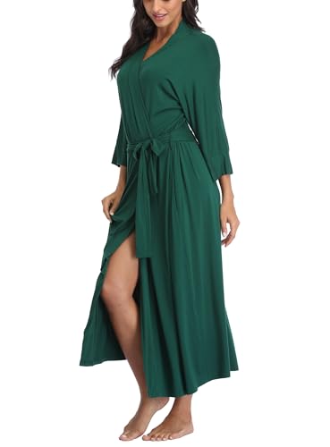Image of Women's Kimono Robes Soft Long Knit Bathrobe Lightweight Cotton Sleepwear Casual Loungewear Dressing Gown