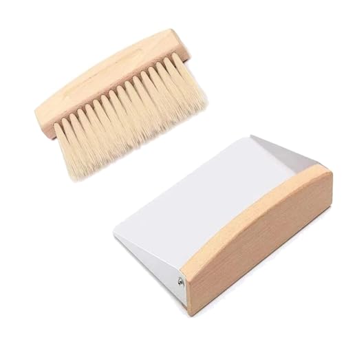 Table Broom Mini Dustpan and Brush Set Dustpan and Broom Set Wood Metal Broom for Home, Office and Kitchen (White)