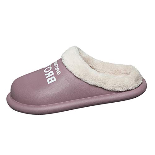 DXIAM Women's Cozy Memory Foam Closed Back Slippers with Warm Fleece Lining,Wool-Like Blend Cotton House Shoes with Anti-Slip Indoor Outdoor Rubber Sole Purple