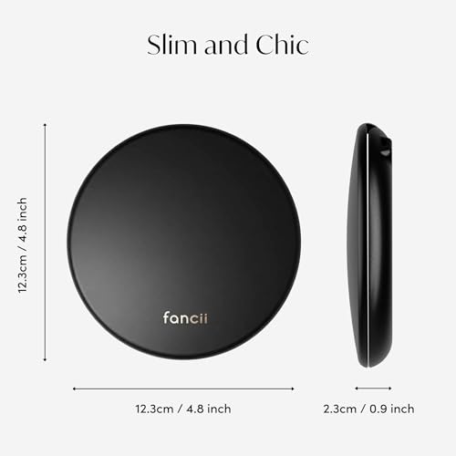 Image of Fancii Taylor LED Lighted Travel Makeup Mirror, Rechargeable with 10x /1x Magnifying & 3 Light Settings - Compact, Portable, Large 5 inch Wide Hand Mirror for Handbag and Purses (Black)