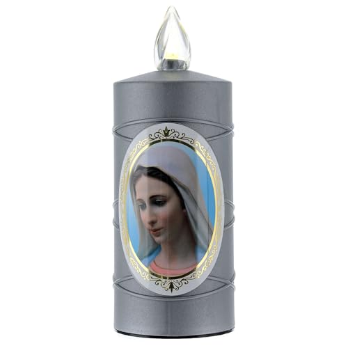 Holyart Candela Votiva Grigio Argento Madonna Medjugorje Fiamma Bianca Tremolante