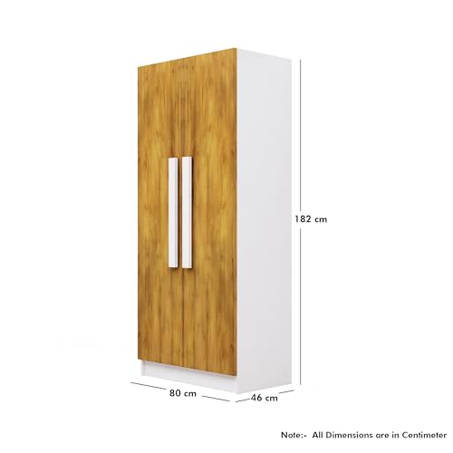 Image of Bniture 2 Door Wardrobe for Bedroom | Almirah for Clothes with 4 Shelves | Spacious Storage Cupboard for Bedroom | Wooden Wardrobe (46D x 80W x 182H CM) | 3 Years Warranty | Frosty White & Giant Wood