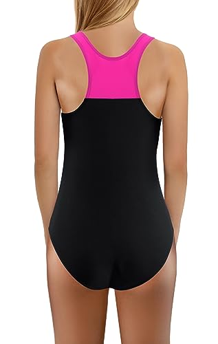 sesto senso Badeanzug Mädchen Sport Einteiliger Blickdichter Schwimmanzug Schwarz Rosa 134 BW690 Black Pink
