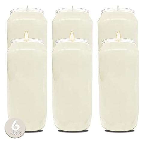 Hyoola 7 Day White Prayer Candles, 6 Pack - 6" Tall Pillar Candles for Religious, Memorial, Party Decor, Vigil and Emergency Use - Vegetable Oil Wax in Plastic Jar Container Cover